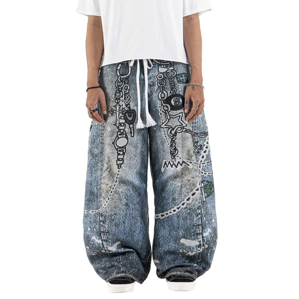 Mega Baggy Fleenim - Cartoon Chain Faded Blue - Long Pants – DENIMITUP