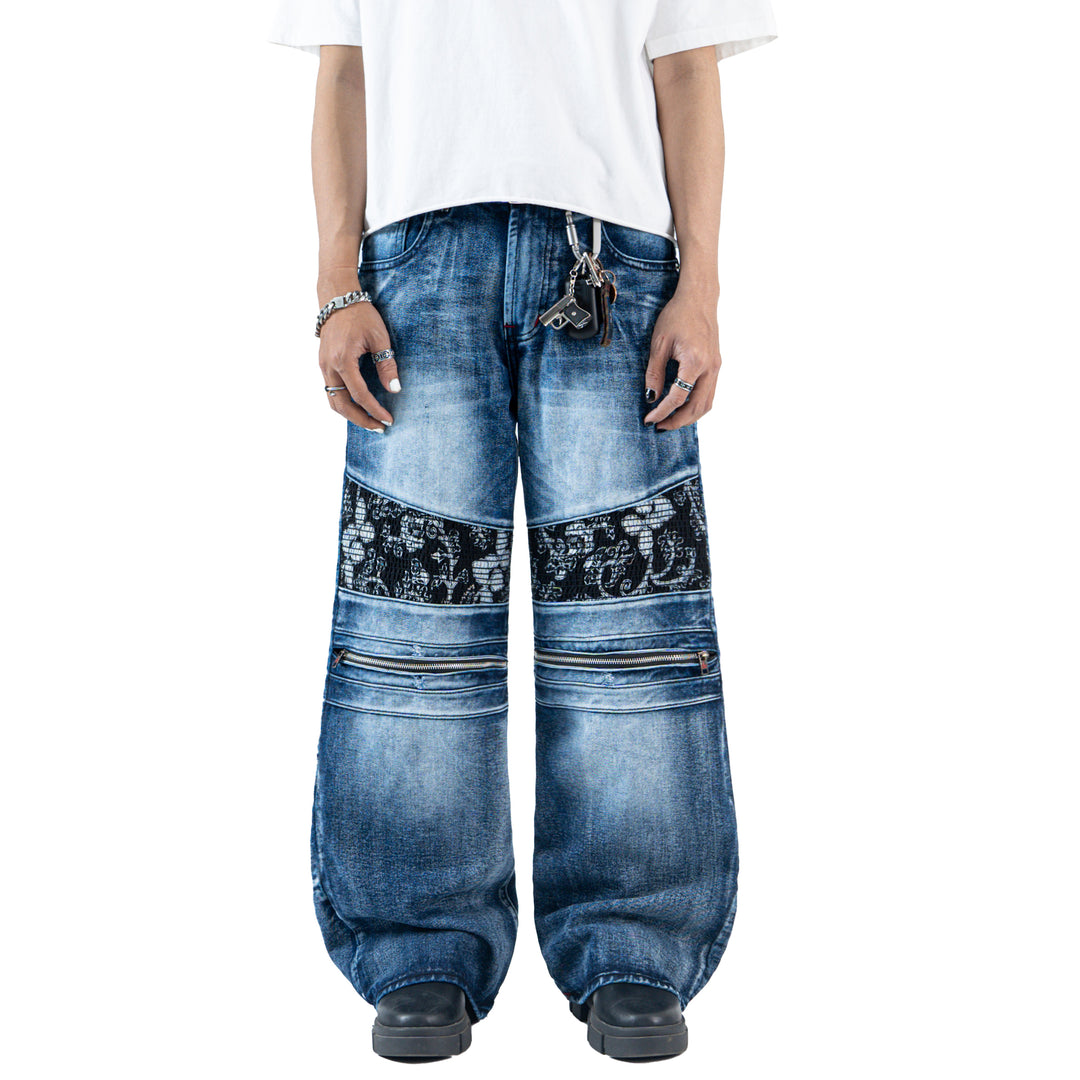 H1 baggy biker batik zip - Oceanic blue - Jeans Pants – DENIMITUP