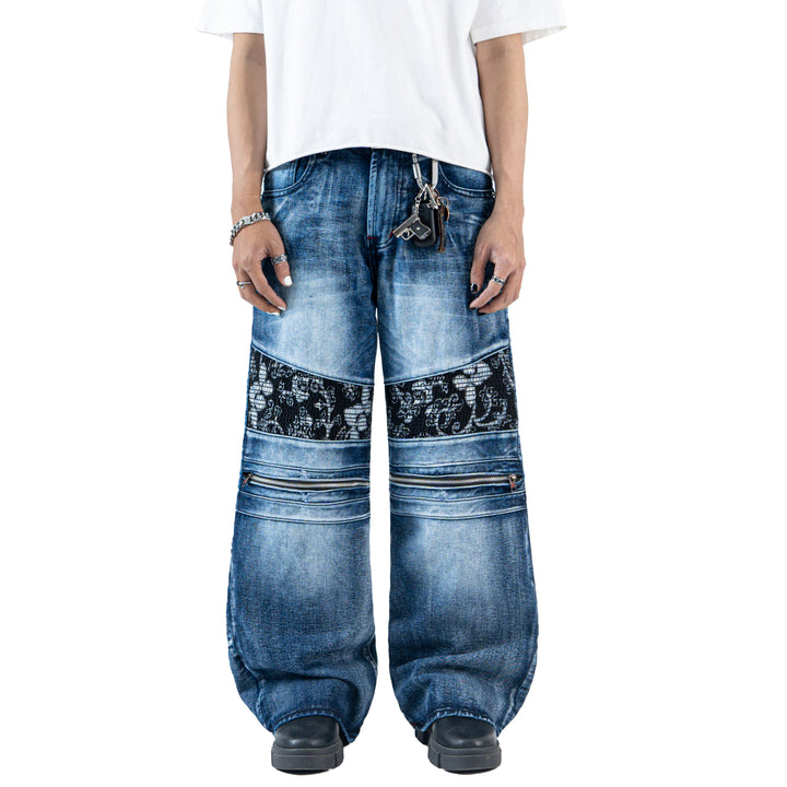 H1 baggy biker batik zip - Oceanic blue - Jeans Pants – DENIMITUP
