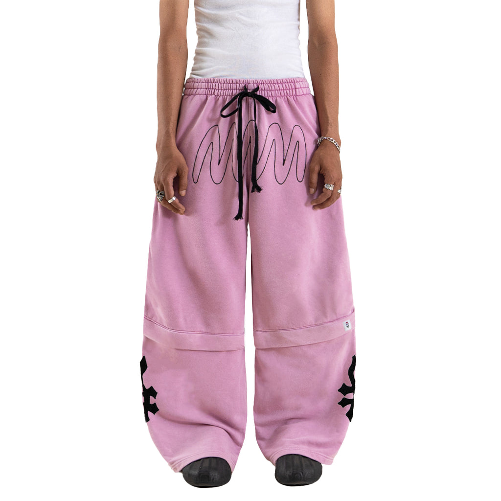 DENIMITUP × SMWGW H BLURRED 2-WAY TRACK PANTS (JORTS) - PINK WASHED DENIMITUP × SMWGW H BLURRED 2-WAY TRACK PANTS (JORTS) - PINK WASHED