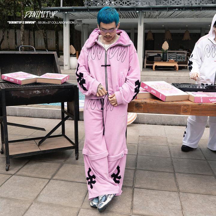 DENIMITUP × SMWGW H BLURRED 2-WAY TRACK PANTS (JORTS) - PINK WASHED