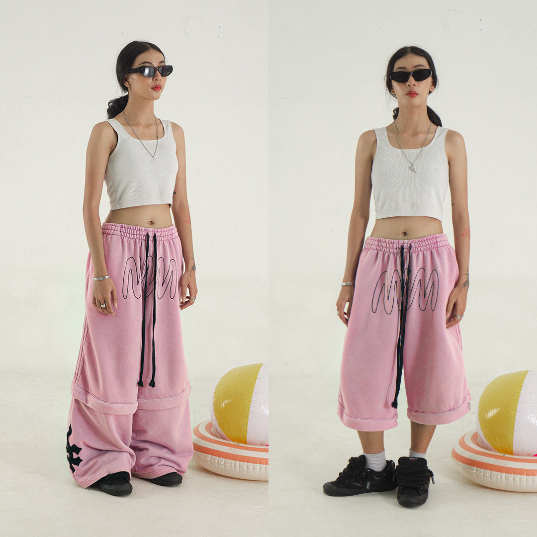 DENIMITUP × SMWGW H BLURRED 2-WAY TRACK PANTS (JORTS) - PINK WASHED