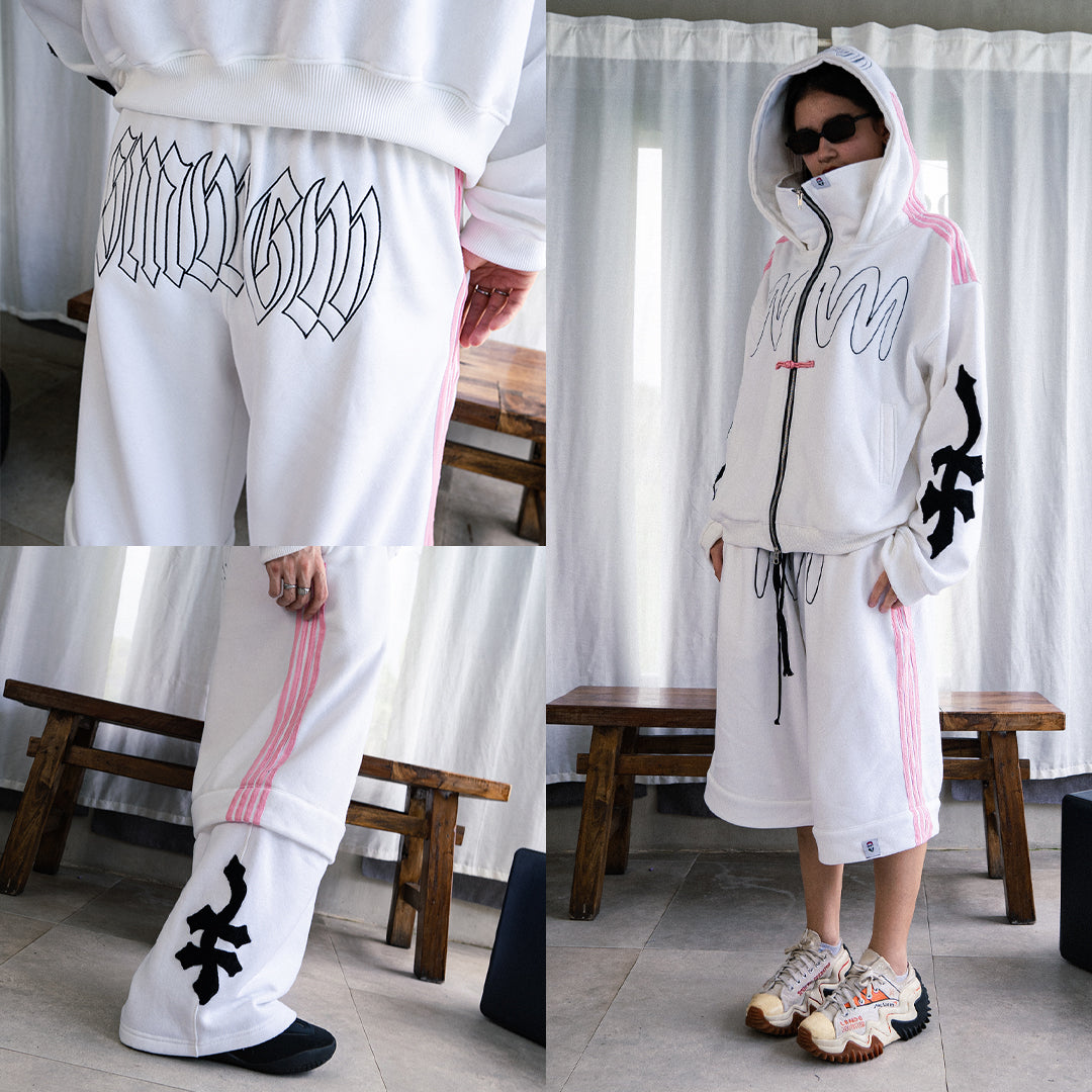 DENIMITUP × SMWGW H BLURRED 2-WAY TRACK PANTS (JORTS) - WHITE RAW