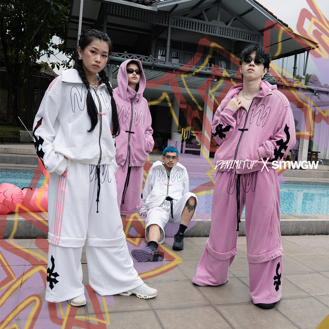 DENIMITUP × SMWGW H BLURRED 2-WAY TRACK PANTS (JORTS) - WHITE RAW