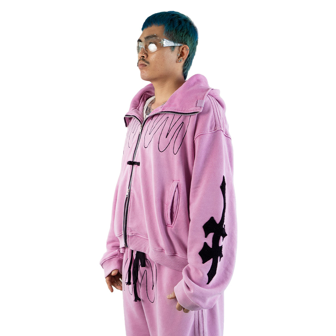 DENIMITUP × SMWGW H BLURRED CHEONGSAM - PINK WASHED - HOODIE