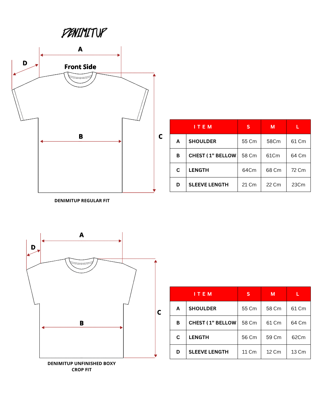Size guide for Denimitup Logo Tee x Heiden Heritage - Snowish Grey White On Black - Tshirt