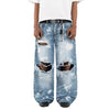 H1 Baggy H Embroidered Back Pocket - Tri Blown Out Sea Blue Splashes