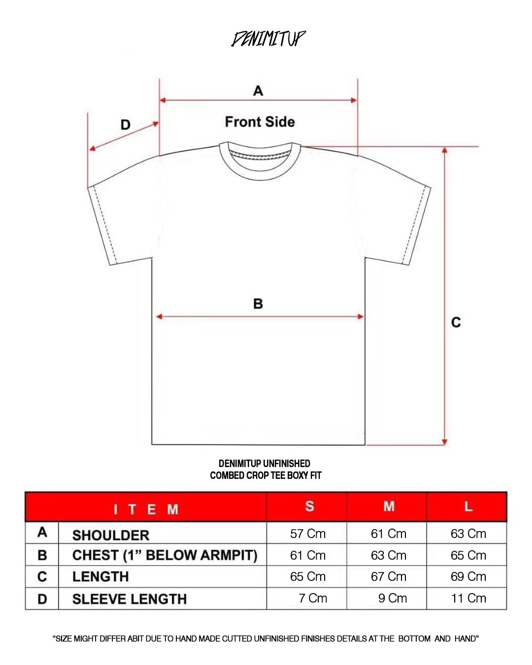 Size guide for Denimitup Logo Tee - Black On White