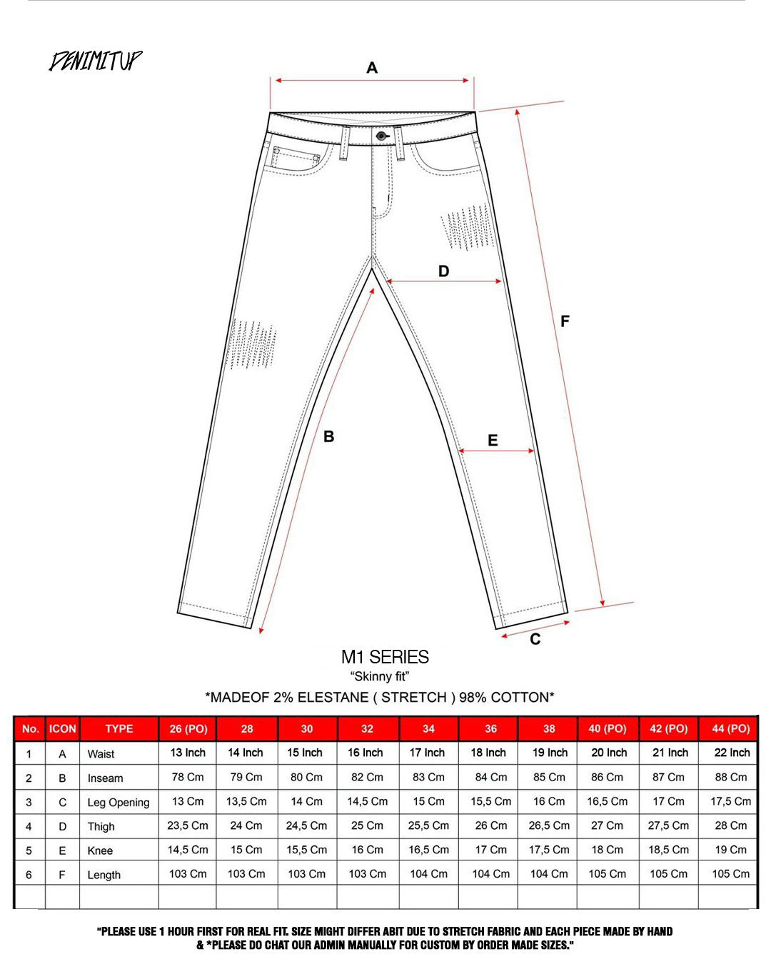 Size guide for M1 skinny - Vintage blue - Jeans Pants