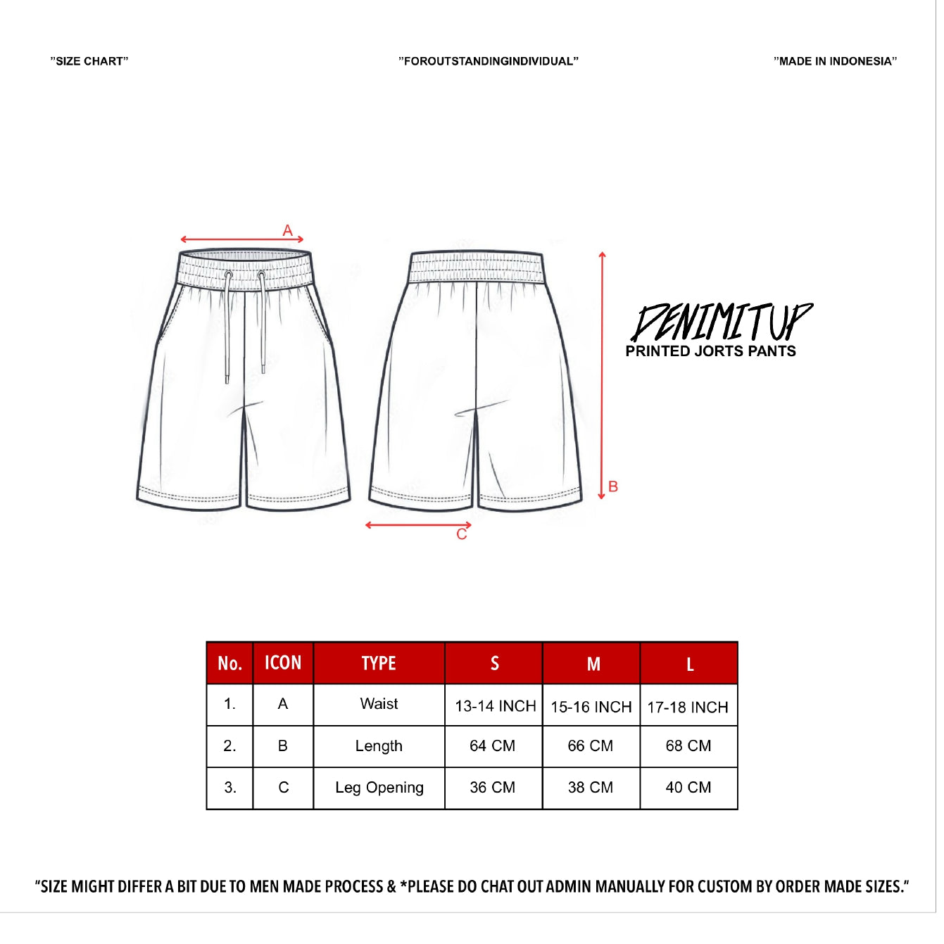 Size guide for Fleenim Jorts – Cartoon Chain Faded Blue - Pants