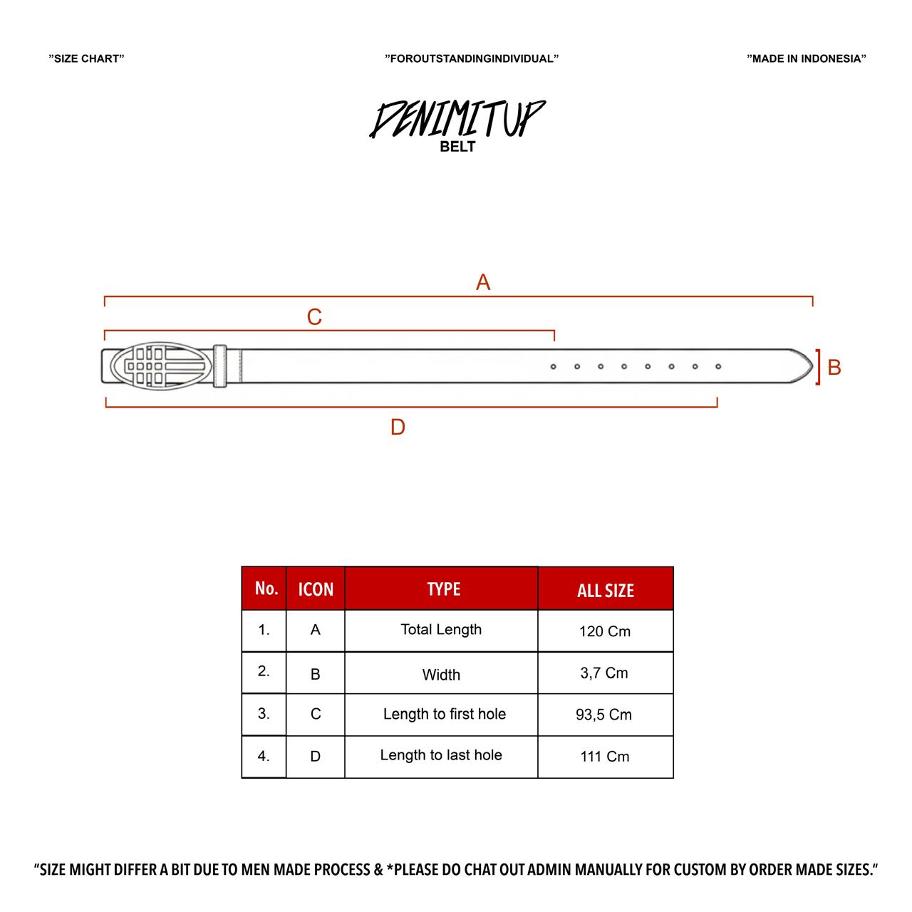 Size guide for H SYMBOL BELT BLACK