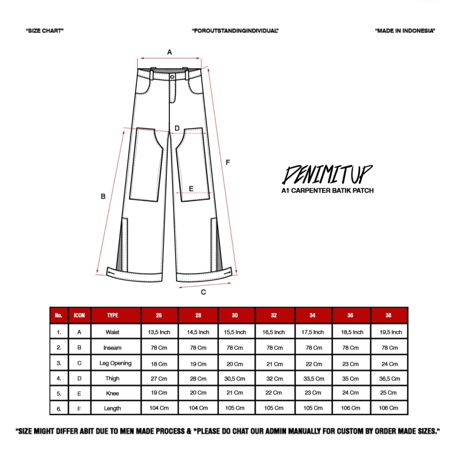 Size guide for A1 carpenter batik - Jet black - Jeans Pants
