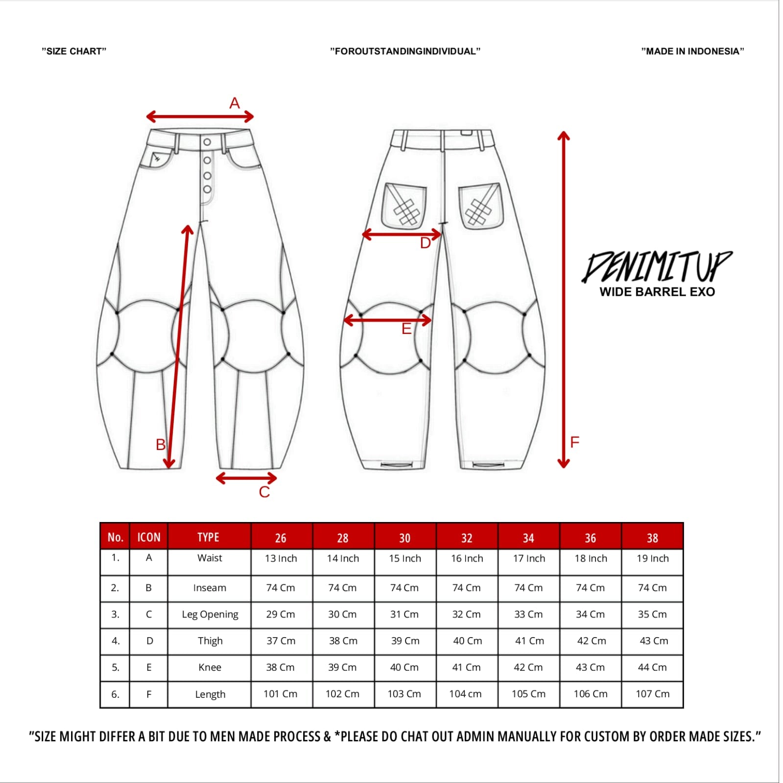 Size guide for A1 Wide Barrel Exo - Snowish Shadow Grey - Jeans