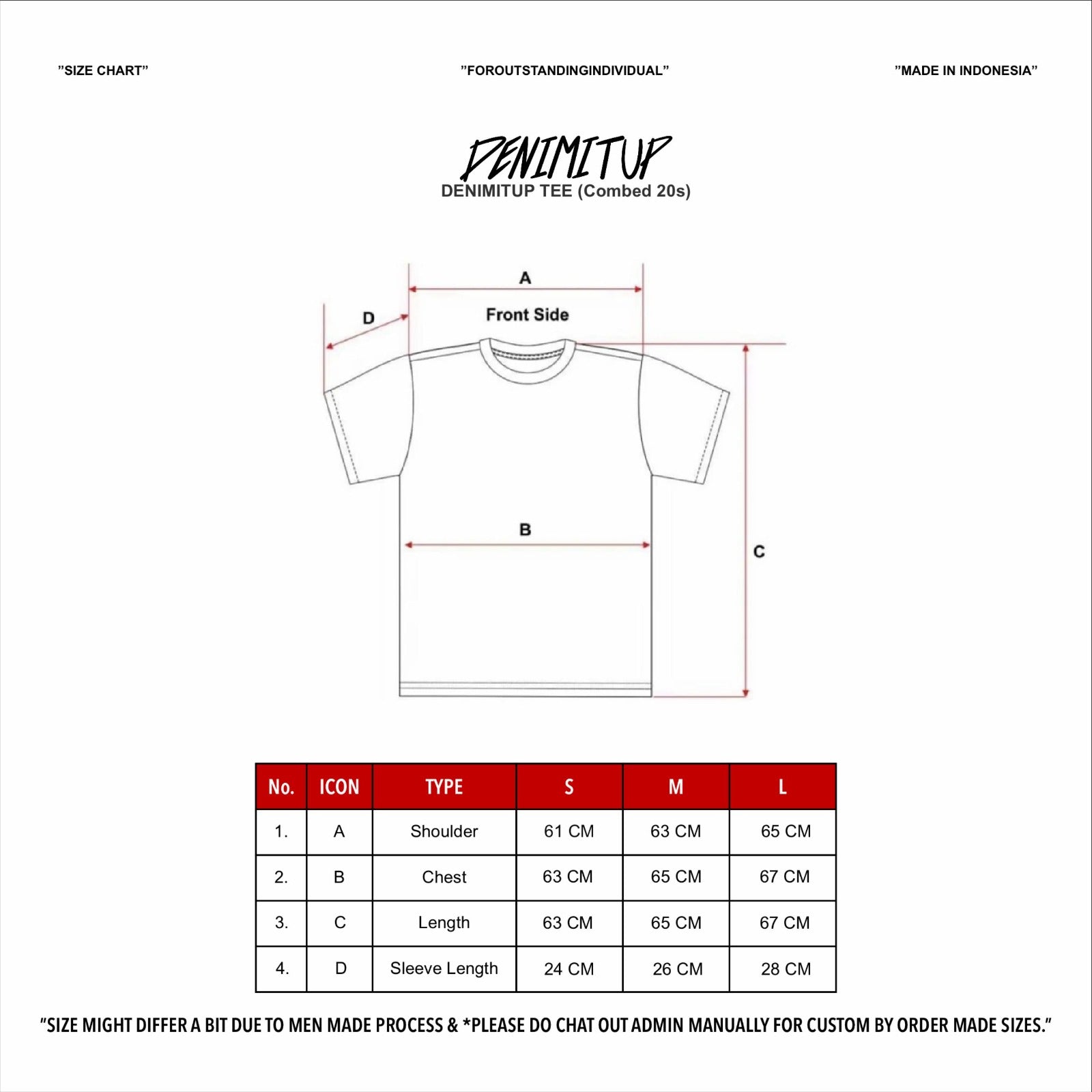 Size guide for DENIMITUP trilogo skull warrior black tee - T-Shirt