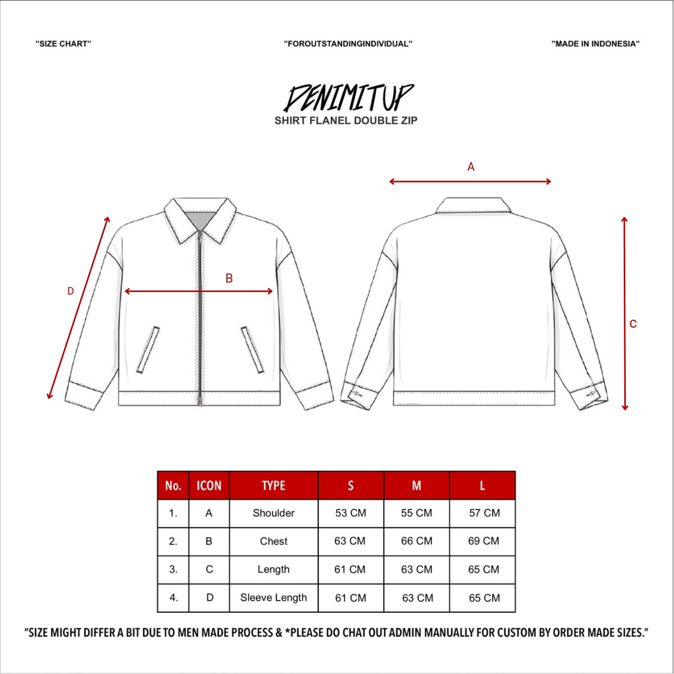 Size guide for Flannel Clasp Zip Jacket - Washed Acid Beige - Jacket