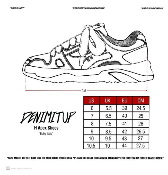 Size guide for H APEX DENIMITUP - SPLASHES OF AZURE - Shoes