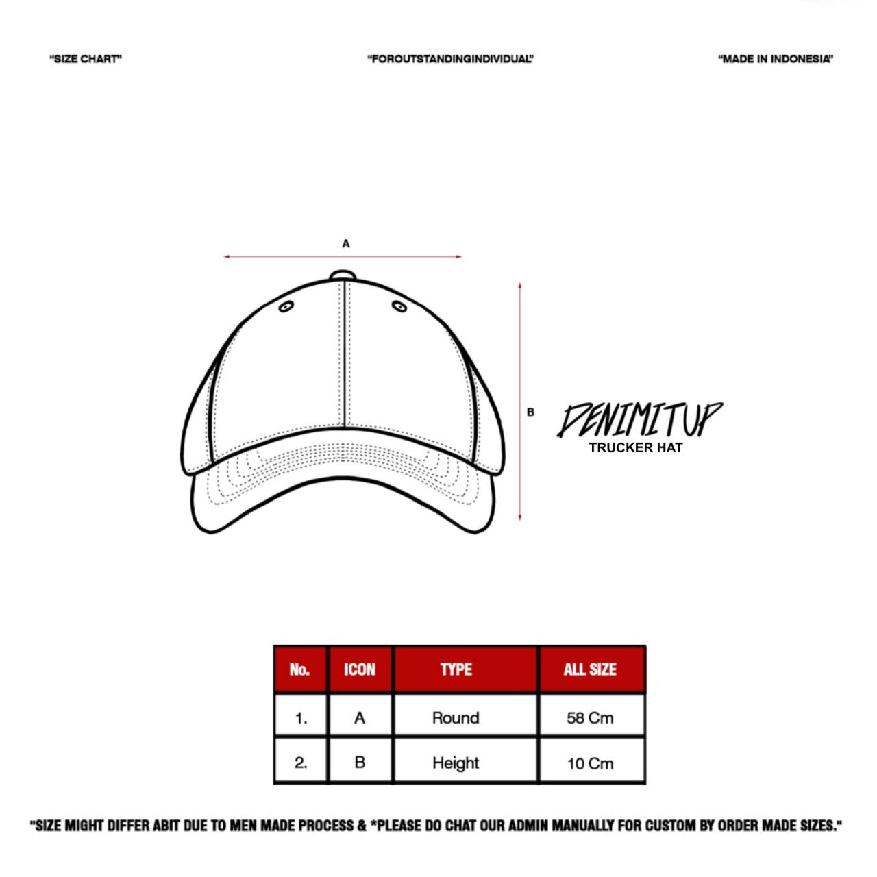 Size guide for DENIMITUP  Trucker Hat kawung - White - Hat