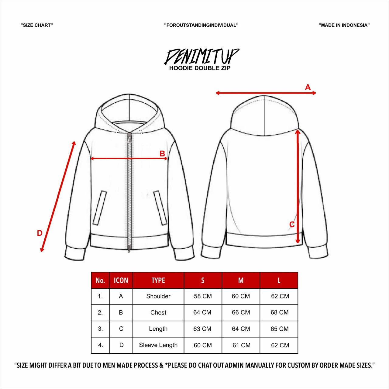 Size guide for DENIMITUP trilogo zip hoodie - Black - Hoodie