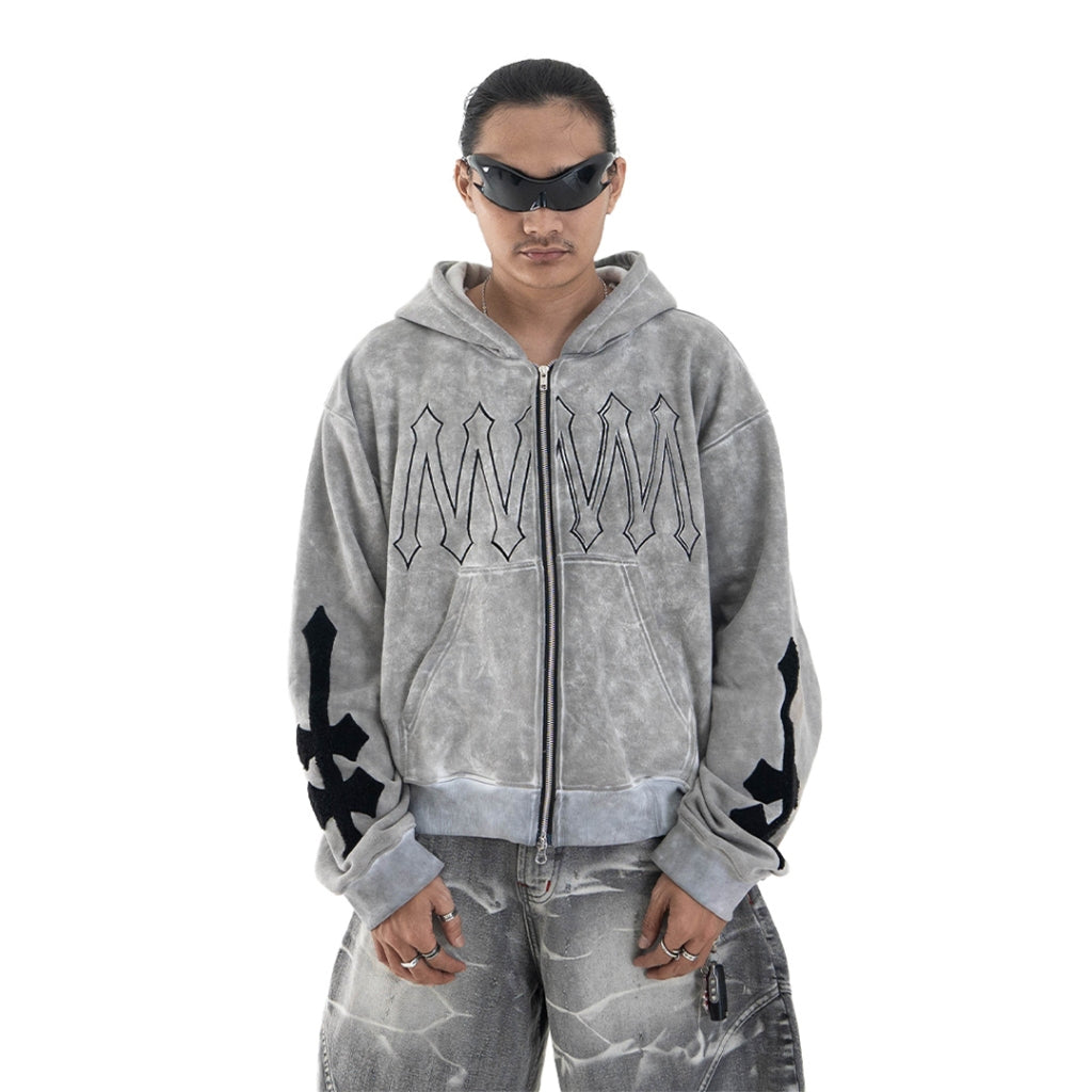 Denimitup H zigzag Double Zip - Artsy Grey - Hoodie – DENIMITUP