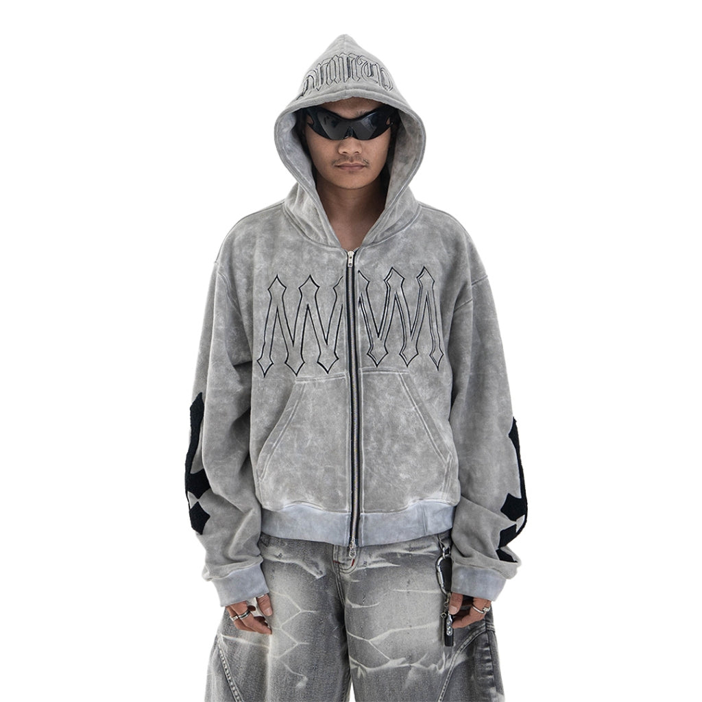 Denimitup H zigzag Double Zip - Artsy Grey - Hoodie – DENIMITUP