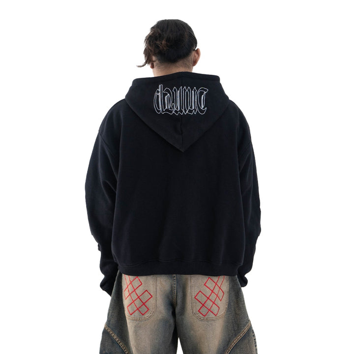 Denimitup H zigzag Double Zip - Jet Black - Hoodie – DENIMITUP