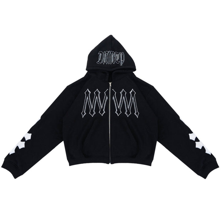 Denimitup H zigzag Double Zip - Jet Black - Hoodie – DENIMITUP