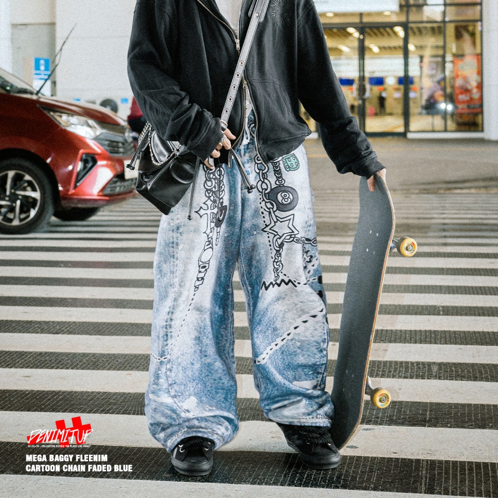 Mega Baggy Fleenim - Cartoon Chain Faded Blue - Long Pants – DENIMITUP