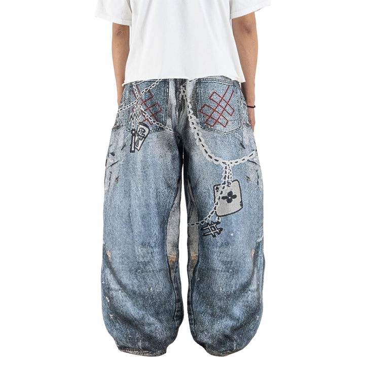 Mega Baggy Fleenim - Cartoon Chain Faded Blue - Long Pants – DENIMITUP