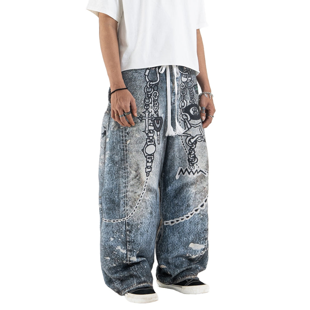 Mega Baggy Fleenim - Cartoon Chain Faded Blue - Long Pants – DENIMITUP