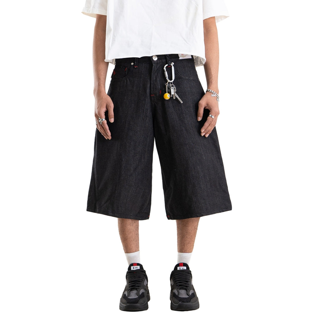 H1 Embroidered Jorts - Black Raw - Jeans – DENIMITUP