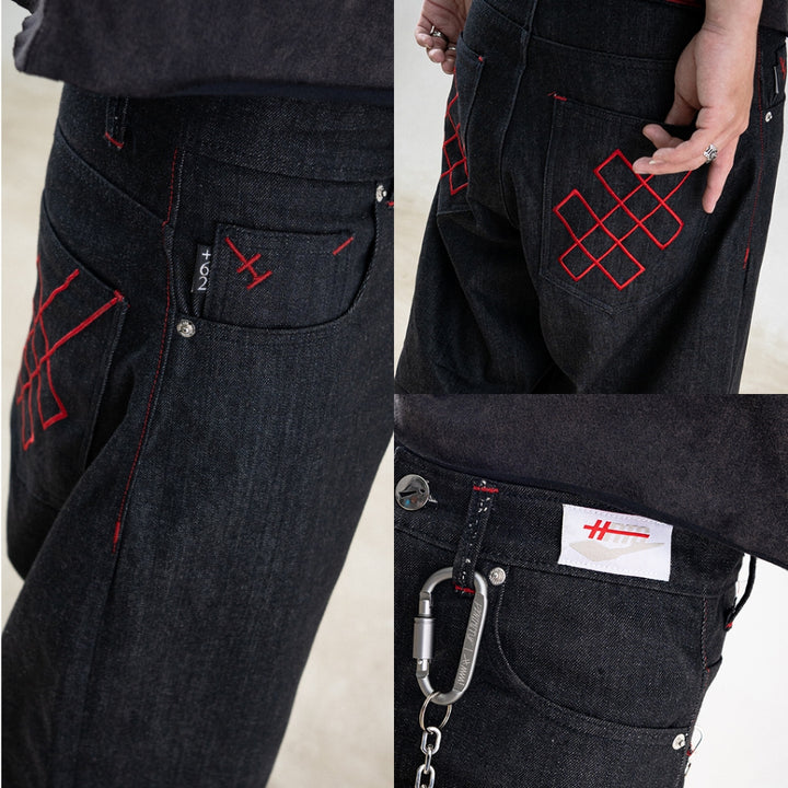 H1 Embroidered Jorts - Black Raw - Jeans – DENIMITUP