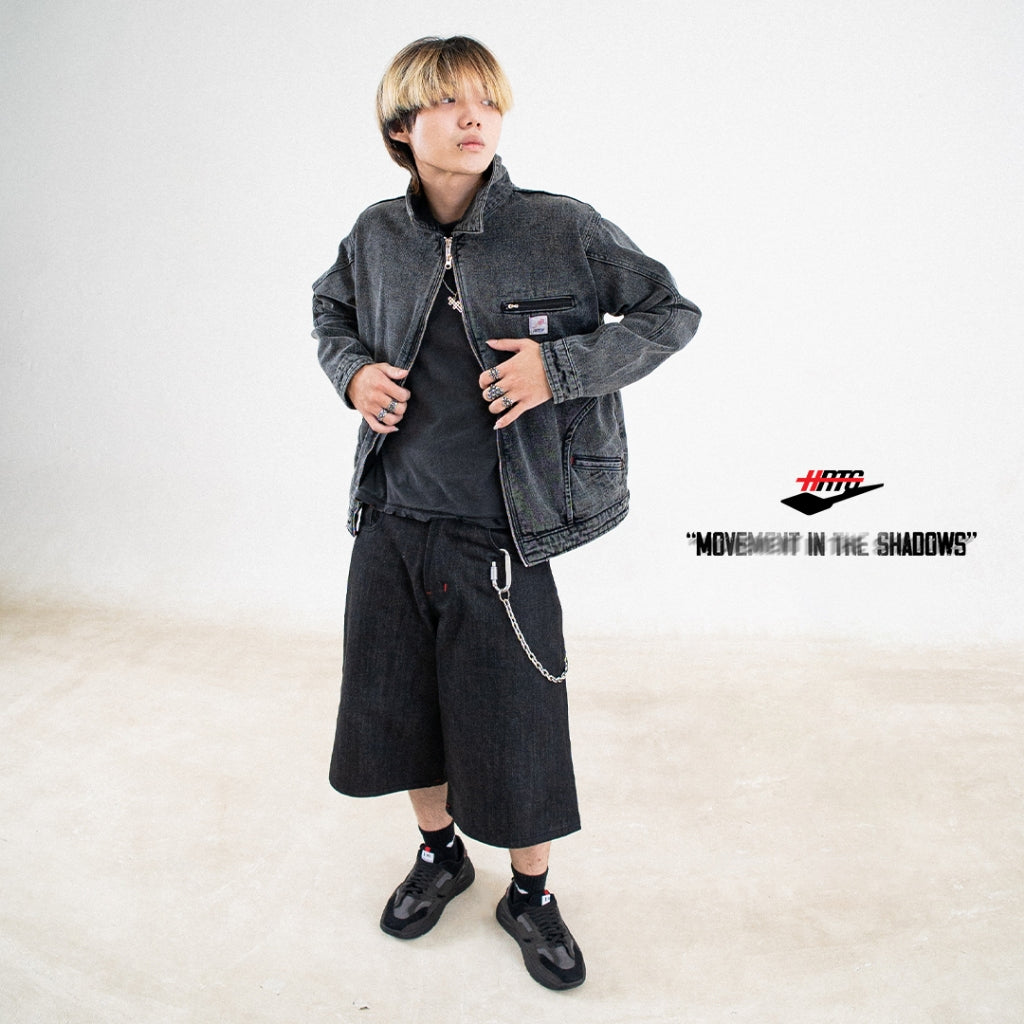 H1 Embroidered Jorts - Black Raw - Jeans – DENIMITUP