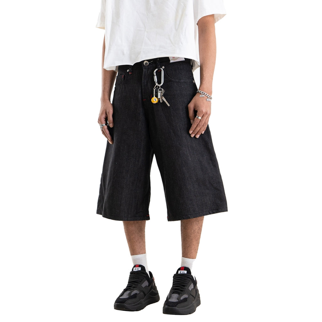 H1 Embroidered Jorts - Black Raw - Jeans – DENIMITUP