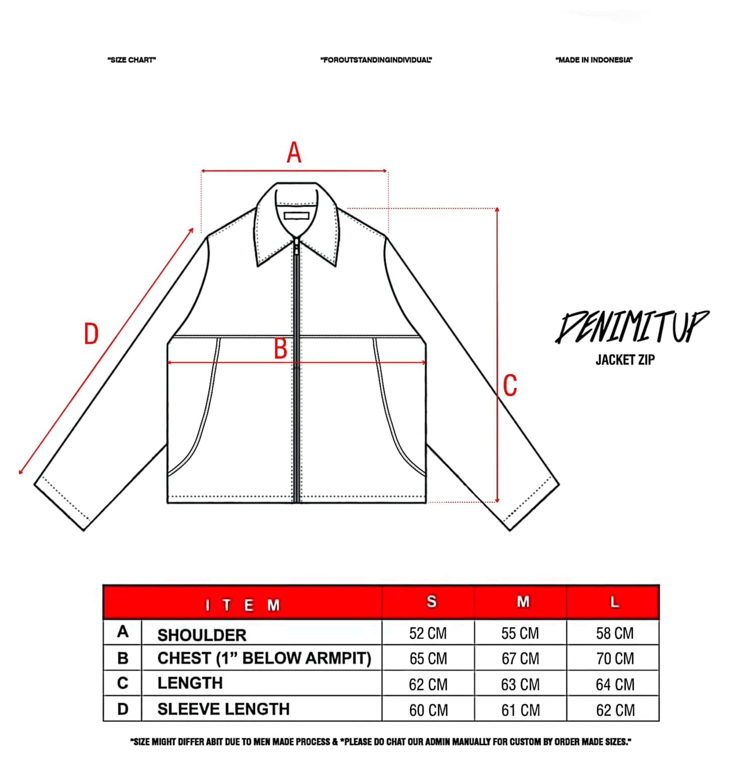 Size guide for Denimitup zip jacket - Ice white in blues x Roycdc - Jacket