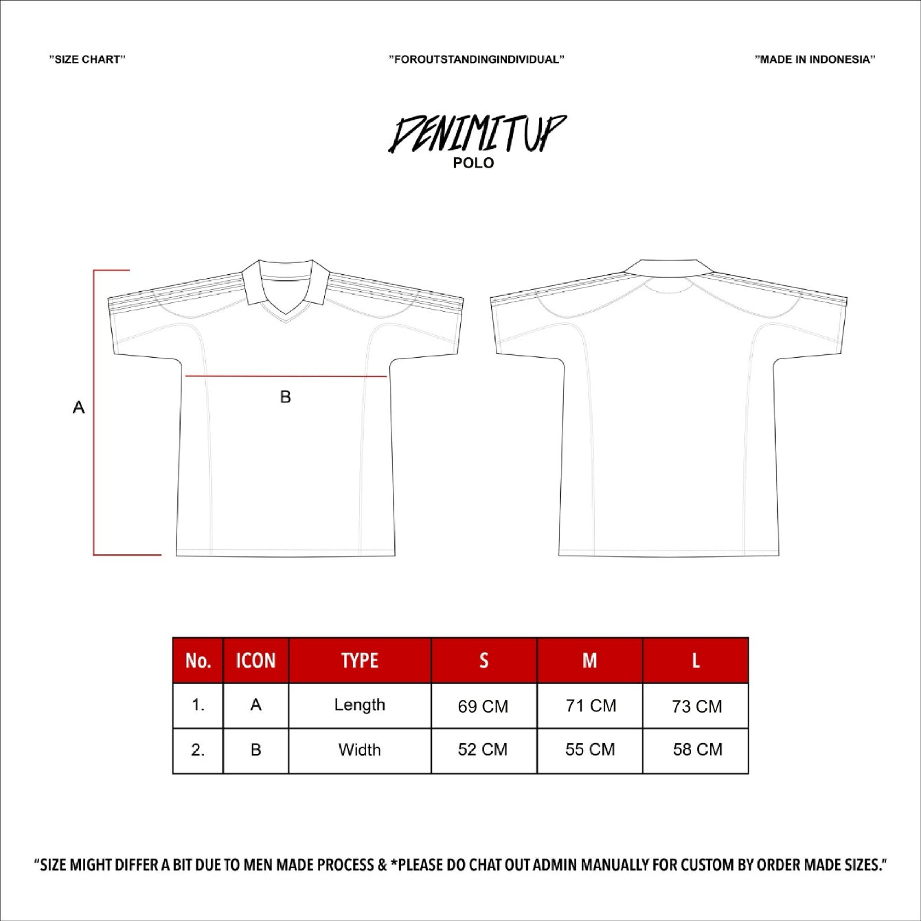 Size guide for Persija 1928 Polo - Tiger Black - Polo