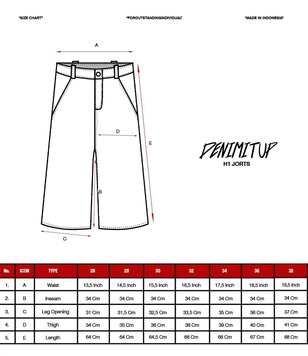 Size guide for H1 Tri Songket Jorts - Parisian cream blue - Short Pants