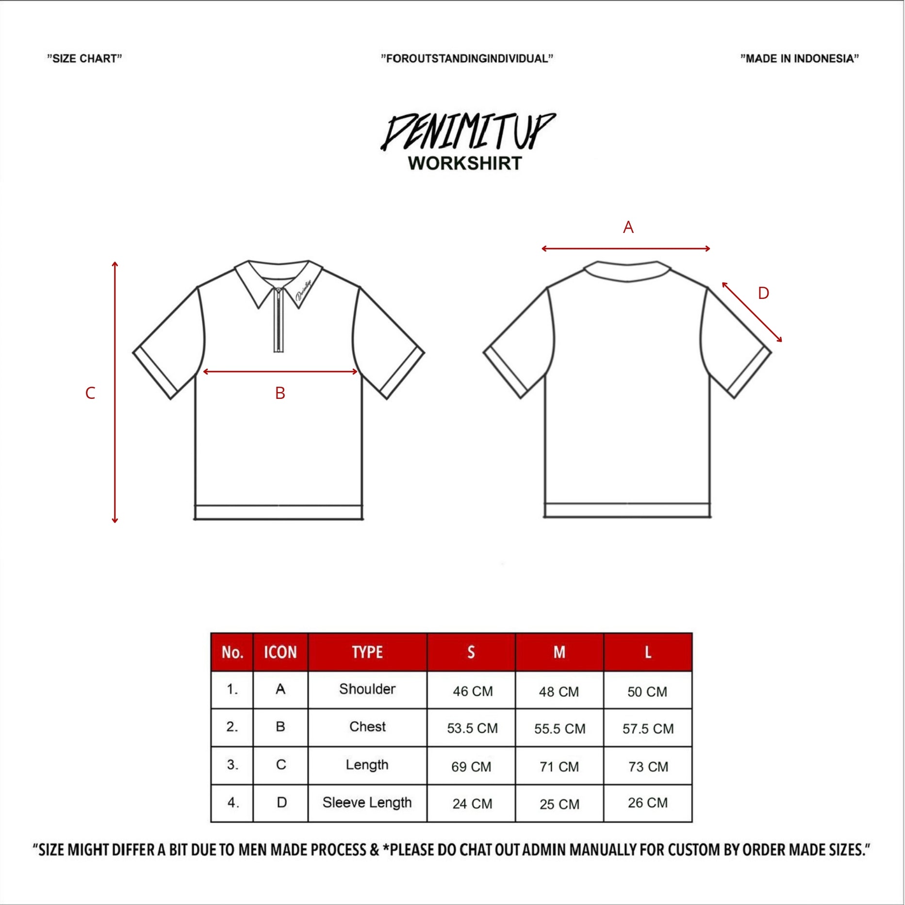 Size guide for Denimitup Knit Polo - Ivory Green Stripes - Knit