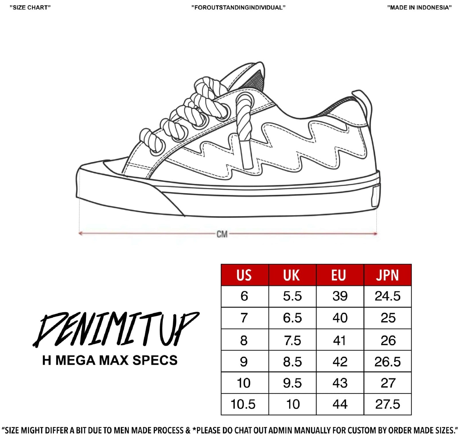 Size guide for H Mega Max - Shadow Black - Shoes