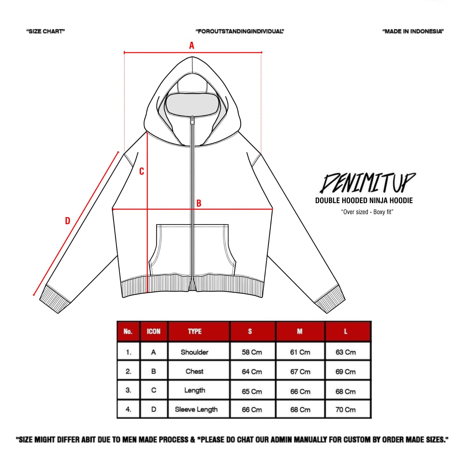 Size guide for DENIMITUP Ninja Hoodie - N.O.S Washed Green - Hoodie