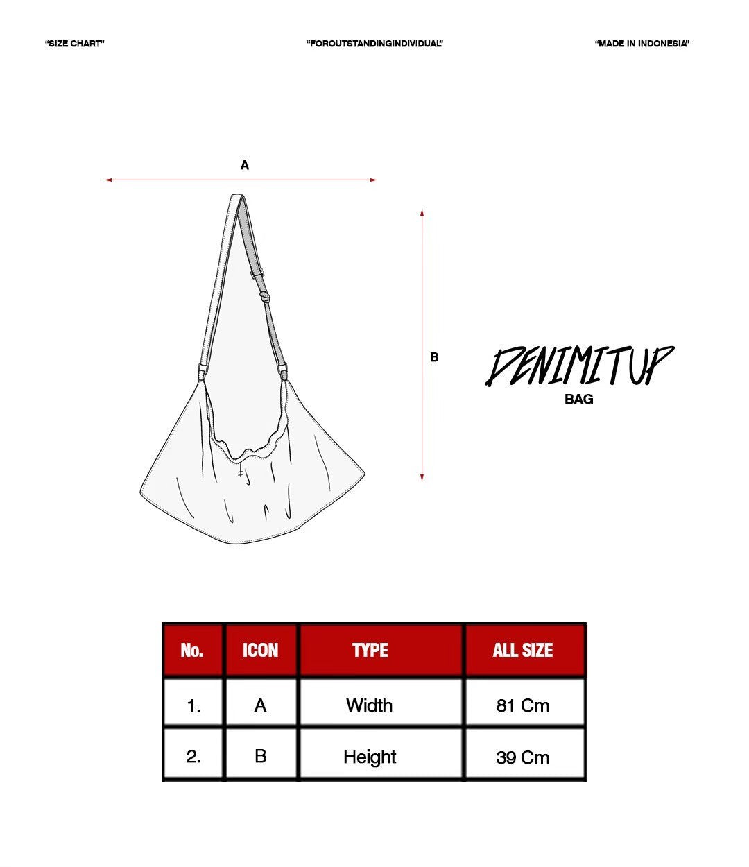 Size guide for DENIMITUP Gigantic Sling Bag - Ice blue - Tas