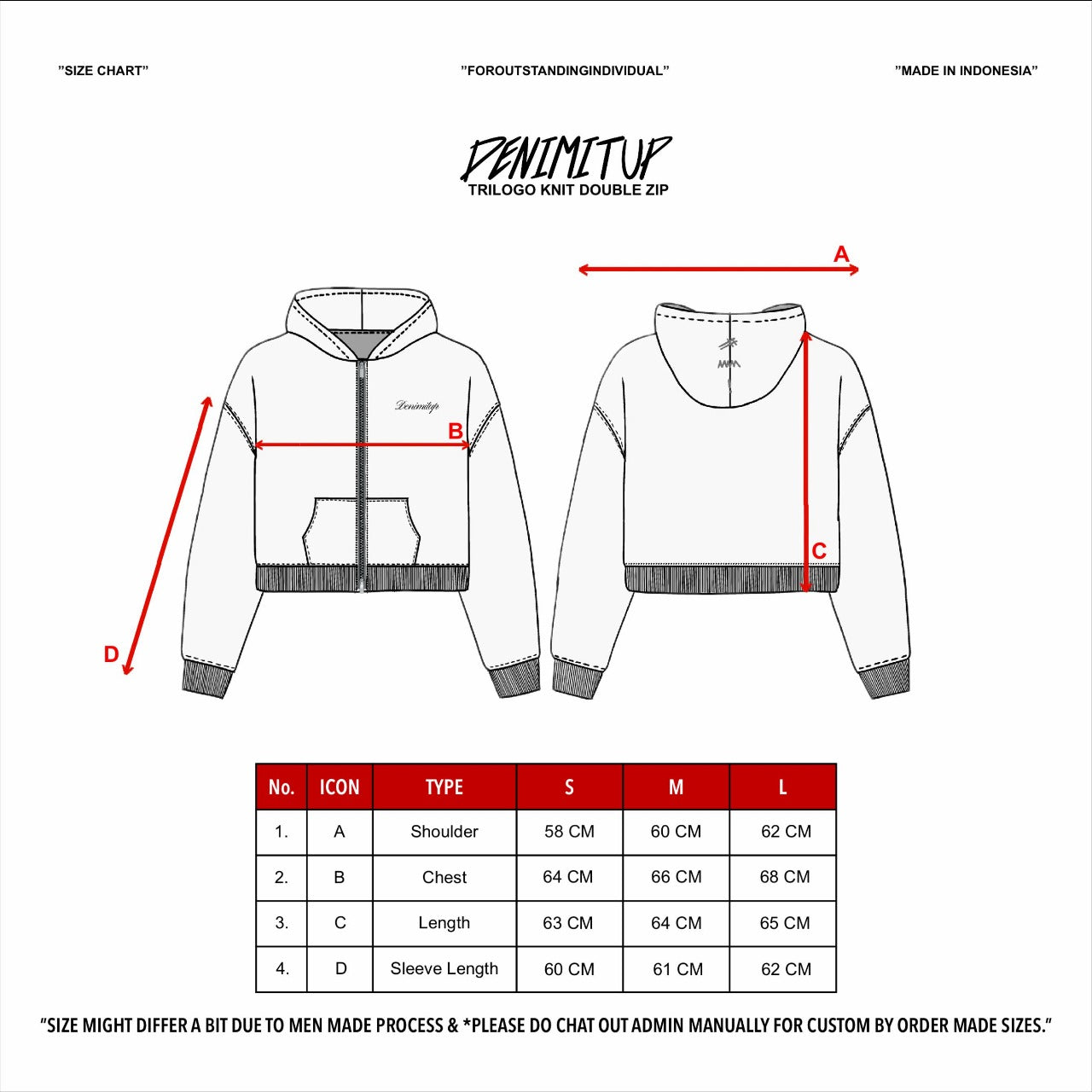 Size guide for Denimitup Trilogo Knit Double Zip - Dark Grey - Hoodie