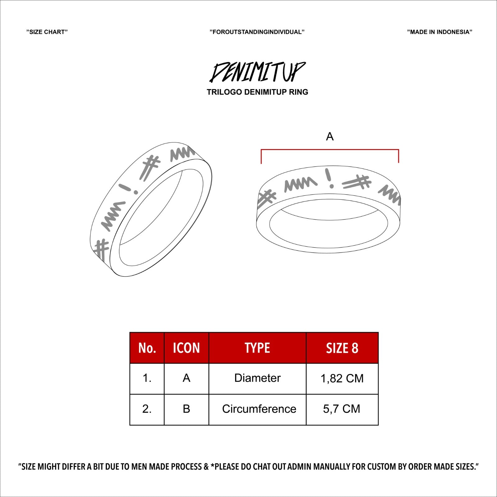 Size guide for TRILOGO DENIMITUP RING