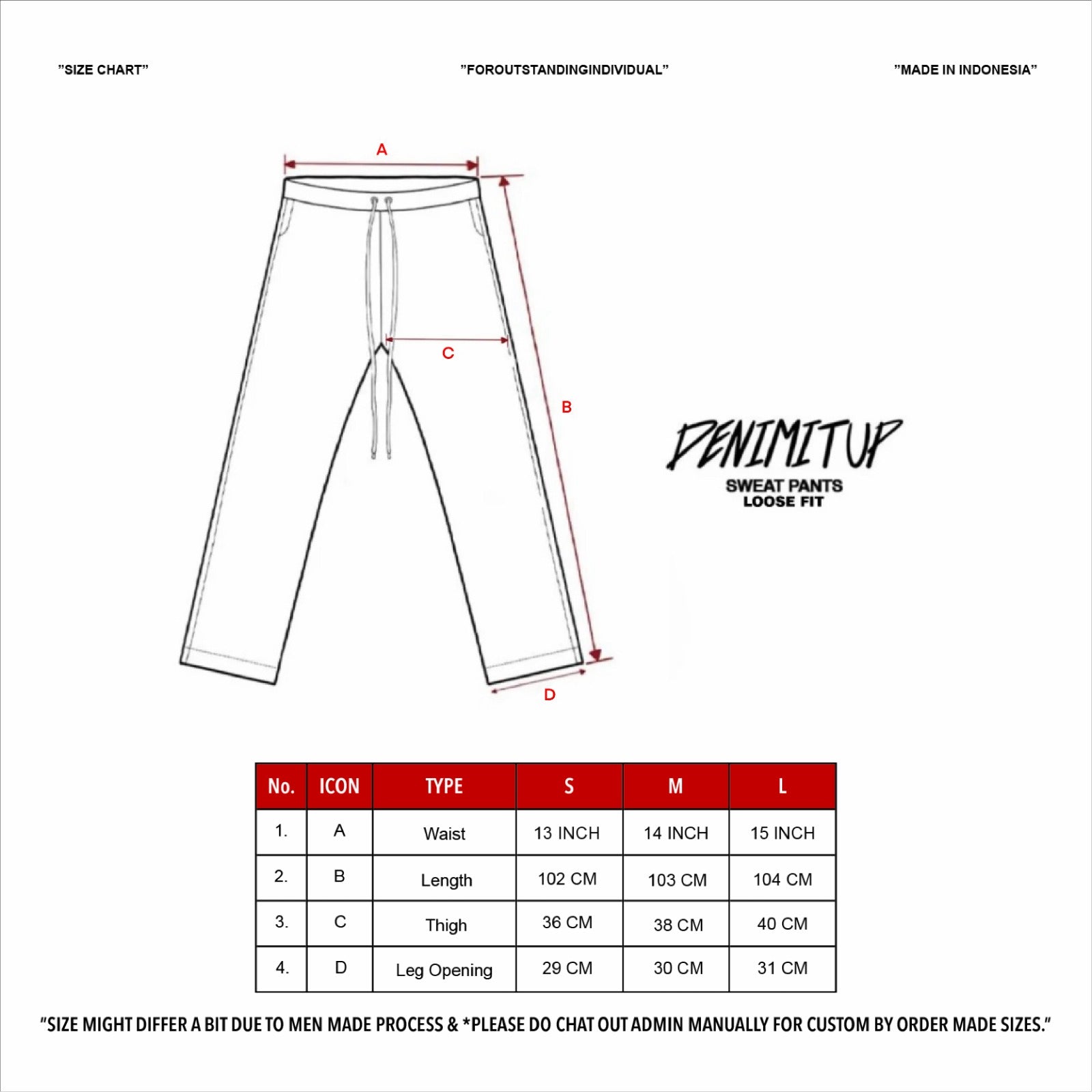 Size guide for DENIMITUP H zigzag sweat pants - Sonic Blue - Long Pants